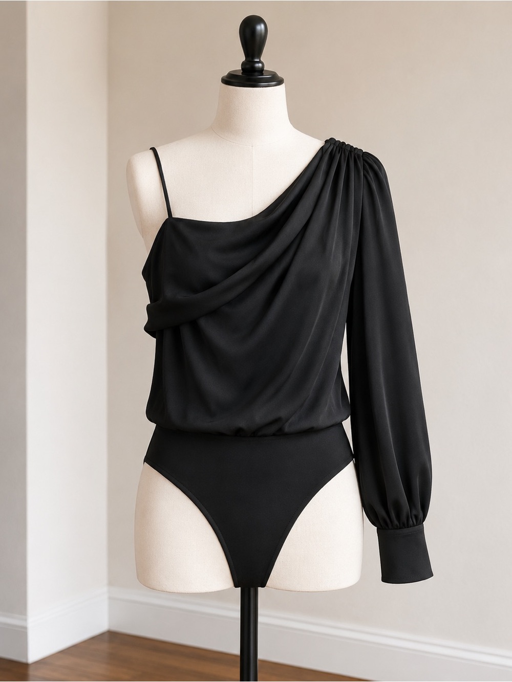 Express Black One-Shoulder Long Sleeve Women’s Bodysuit